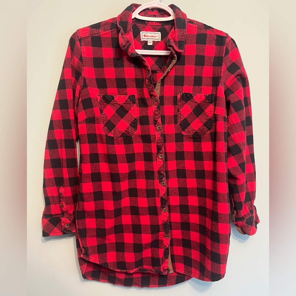 Canadiana Red & Black Buffalo Plaid Flannel Size Medium 100% Cotton